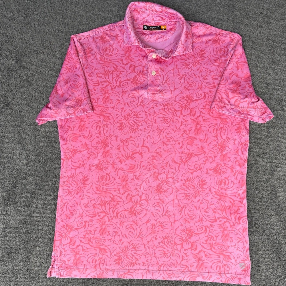 Cremieux Performance Mens Pink Floral Scroll Golf Polo Shirt Size Medium